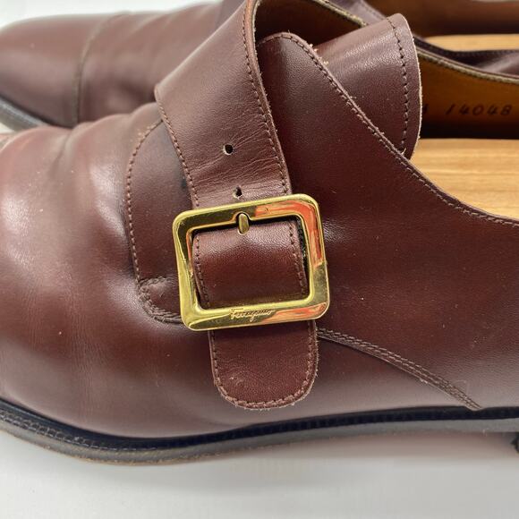 Salvatore Ferragamo Brown Leather Monk Strap Buckle Dress Shoes Men's size 13 - Picture 6 of 10